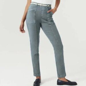 SPANX Stretch Twill Straight Leg Pants in Hazy Blue Grey, Size Small